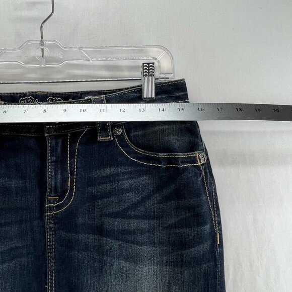 Miss Me Signature Mid Skirt Womens 28 Straight Mini Stretch Zip Denim Dark Wash - Picture 8 of 13